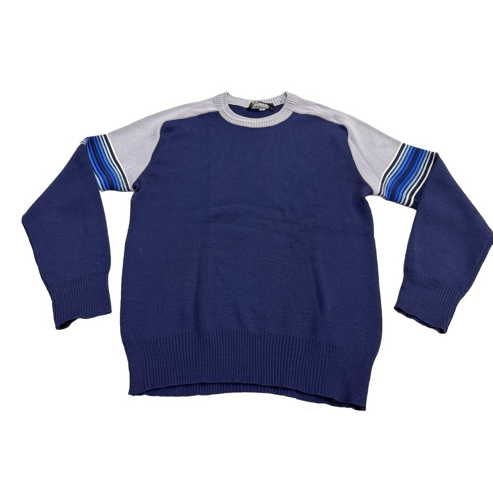 VTG Meister Ski Sweater Men Large Navy‎ Stripe Wool Hong Kong 3h